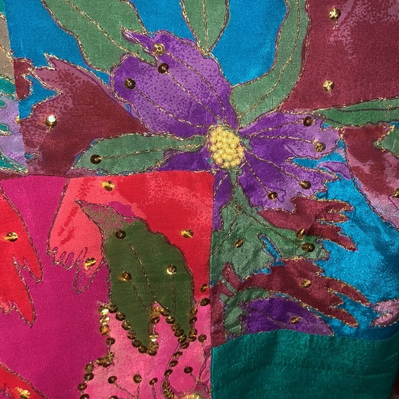 🦋OOAK Rainbow Patchwork Silk Embellished Tunic Top - Picture 13 of 16